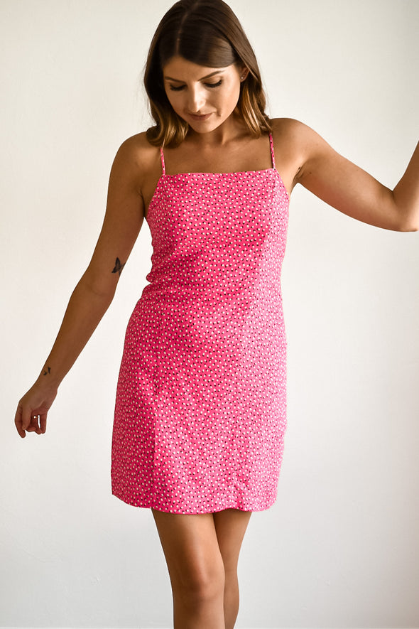April Hot Pink Mini Tulips Dress