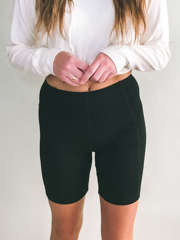 Seamed Black Biker Short