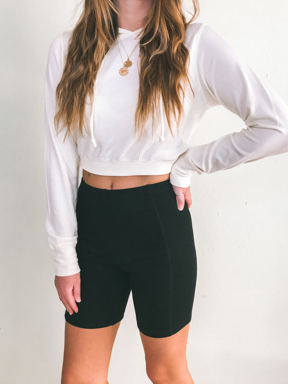 Seamed Black Biker Short