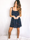 Rosette Floral Swinging Dress - Navy