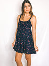 Rosette Floral Swinging Dress - Navy