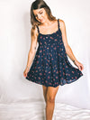 Rosette Floral Swinging Dress - Navy