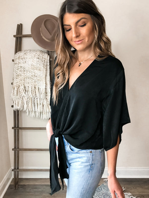 Suki Front Tie Blouse - Black