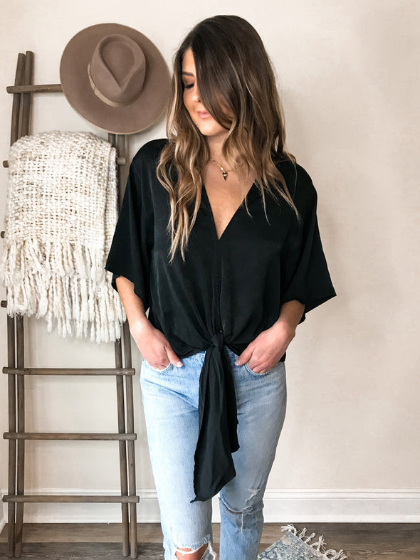 Suki Front Tie Blouse - Black