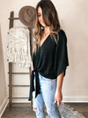 Suki Front Tie Blouse - Black