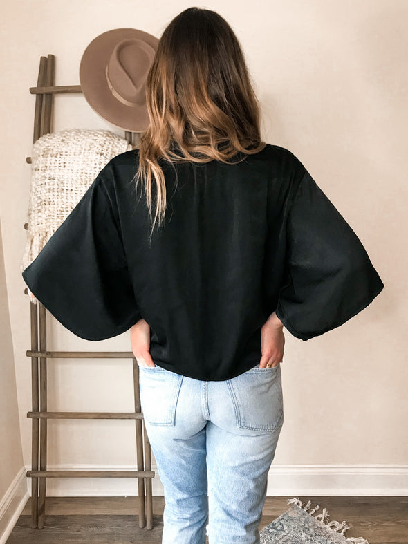 Suki Front Tie Blouse - Black