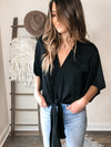 Suki Front Tie Blouse - Black