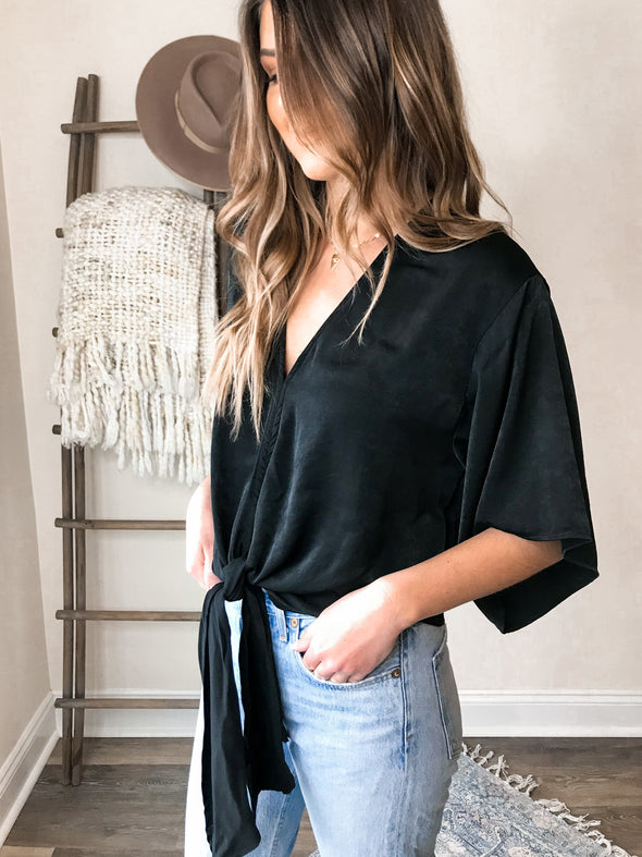 Suki Front Tie Blouse - Black