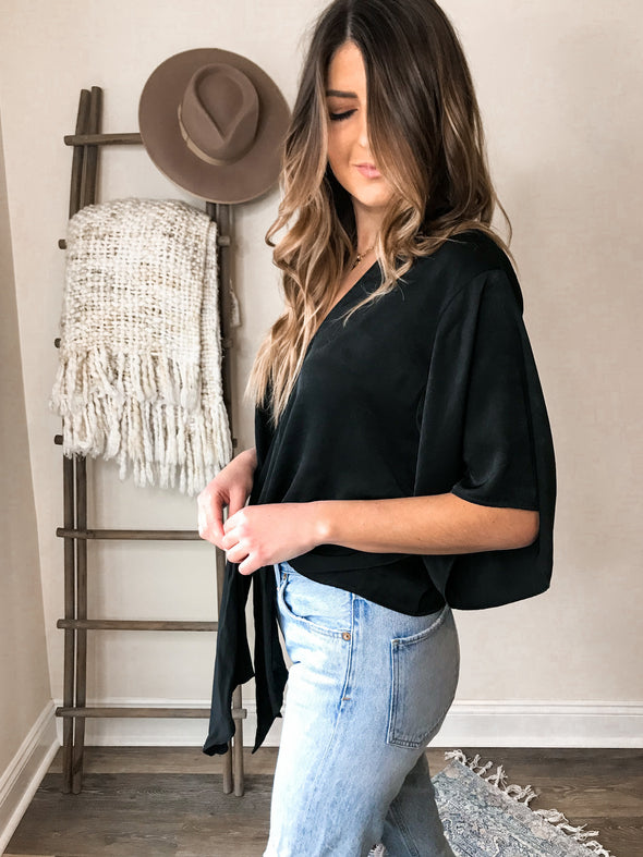 Suki Front Tie Blouse - Black